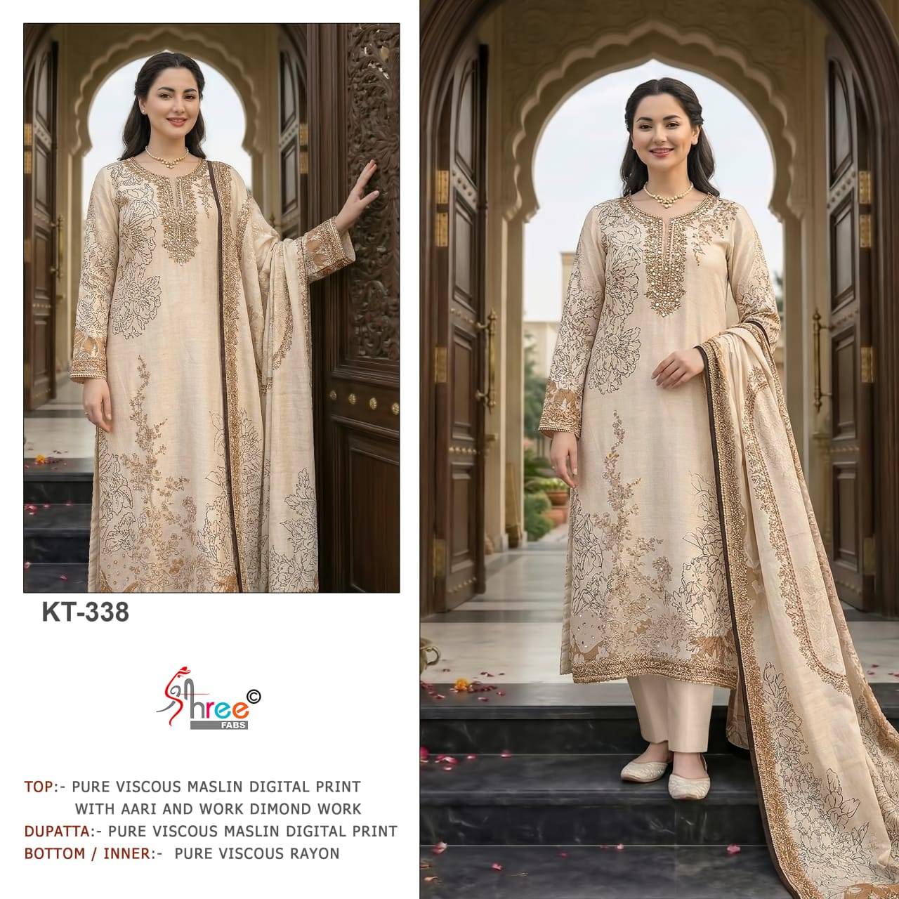 KT – 338 BY Shree Fabs 338 A TO 338 D SERIES Pakistani Stylish Embroidered Pure viscous Dresses At Wholesale Price